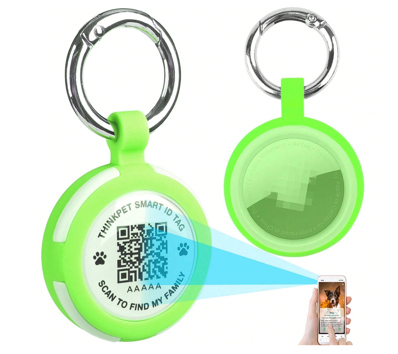 Pet ID Tag for Dogs with Animal Retrieval Function, Green