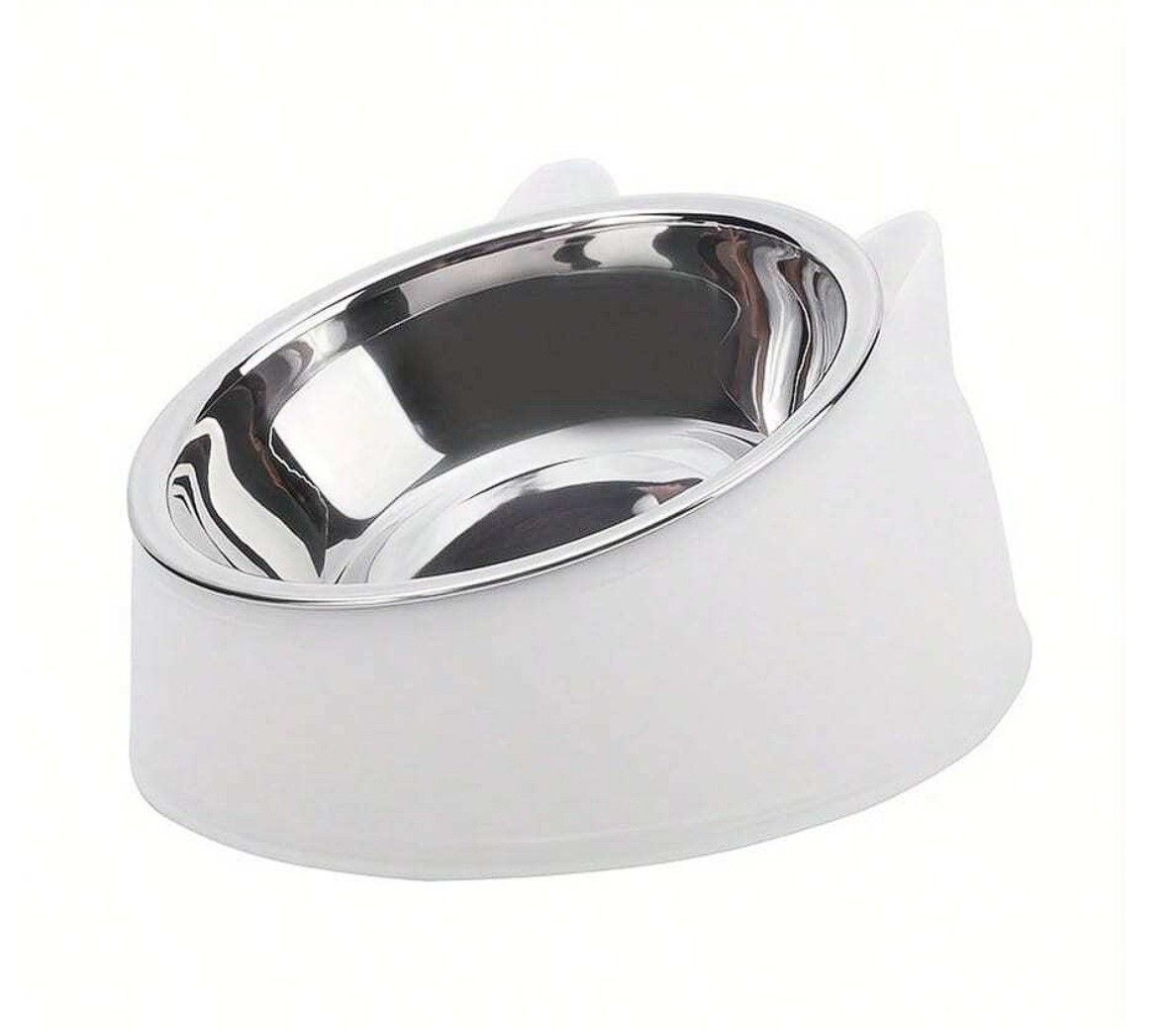 2-In-1 Elevated Stainless Steel Cat Bowl with Cute Ear Stand, White