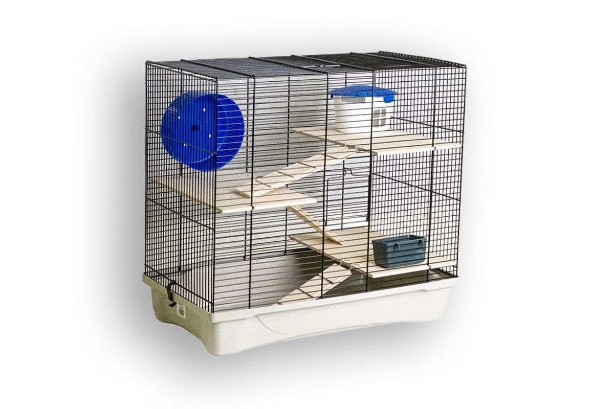 MPS2 Hamster Cage Black & Sand with Wooden Accessories 58x32x54cm