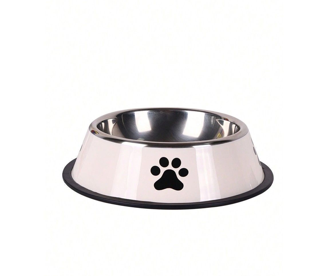 Stainless Steel Pet Bowl, White, Medium