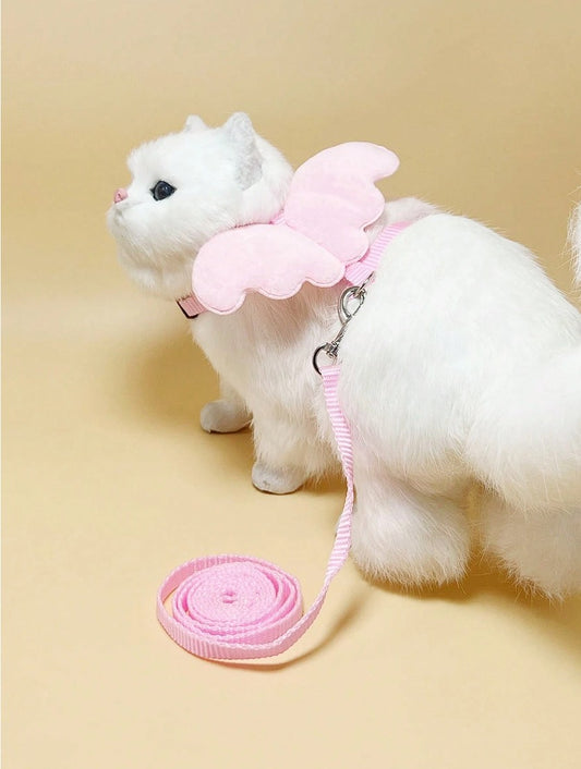 Angel Wing Chest & Back Traction Rope Cat Leash, Pink, Small