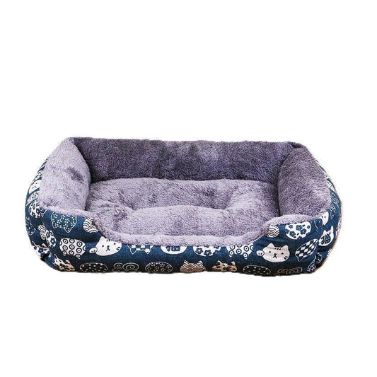 Fluffy Rectangular Anti-Slip Dog Bed Pad, Small & Medium, Navy Blue