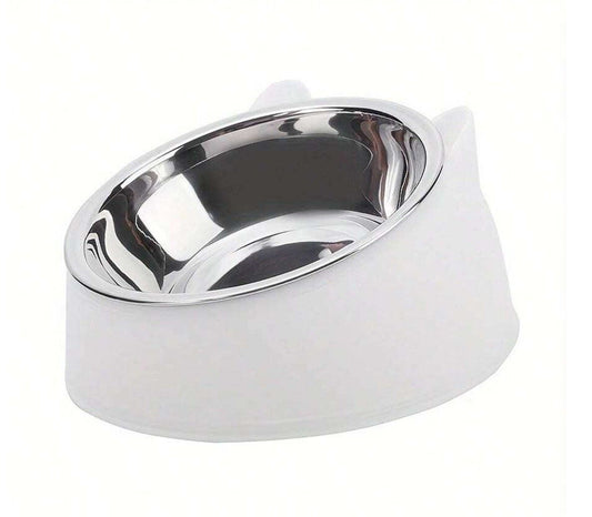 2-In-1 Elevated Stainless Steel Cat Bowl with Cute Ear Stand, White