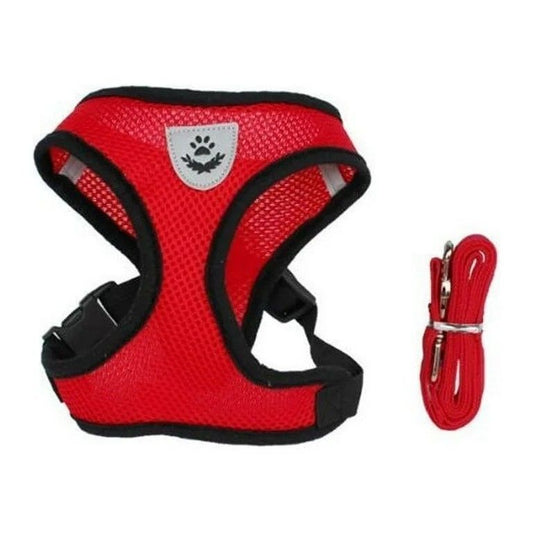 Leash Set with Adjustable Anti-Escape Chest & Back Straps, Red