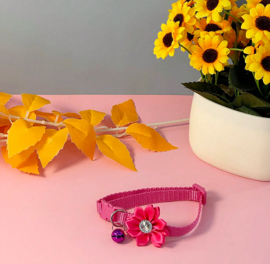 Cat Collar With Bell & Petal Decorations- Pink