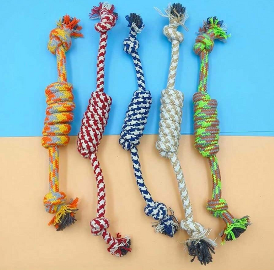 Chewing Rope Knot Toy- 1 Pc- Red and White