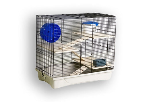 MPS2 Hamster Cage Black & Sand with Wooden Accessories 58x32x54cm