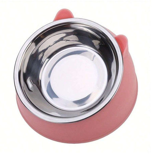 2-In-1 Elevated Stainless Steel Cat Bowl with Cute Ear Stand, Pink