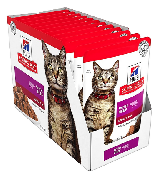 Hill’s Science Plan Adult Wet Cat Food Beef Pouches, 85gx12