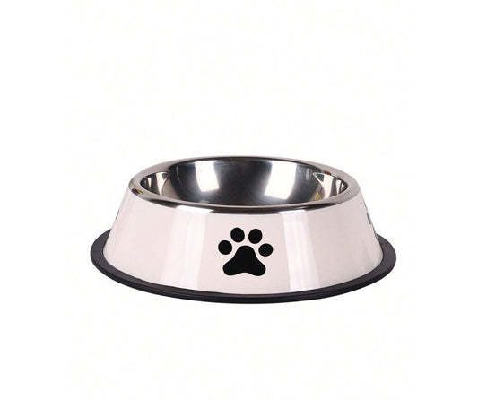 Stainless Steel Pet Bowl, White, Medium